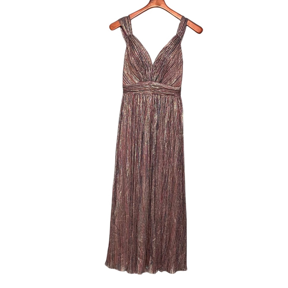 Catherine Deane NWT NIkola Empire Goddess Metallic Stripe Pleated Dress Size‎ 0